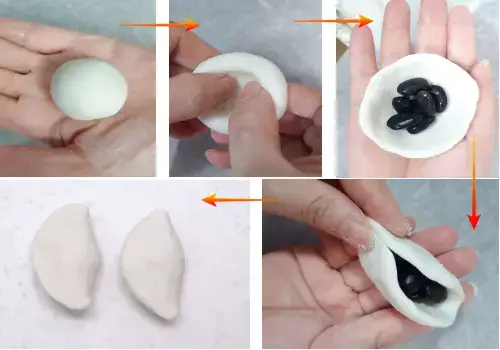숙성된-송편-반죽에-송편-소를-넣어-송편-빚기